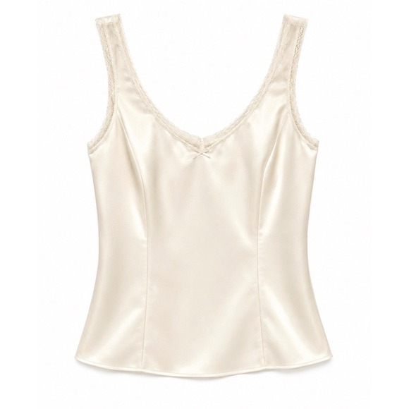lorraine Other - VTG Lorraine Ivory Satin Camisole Tank Lace Trim‎ Antron Nylon Made USA Size 36